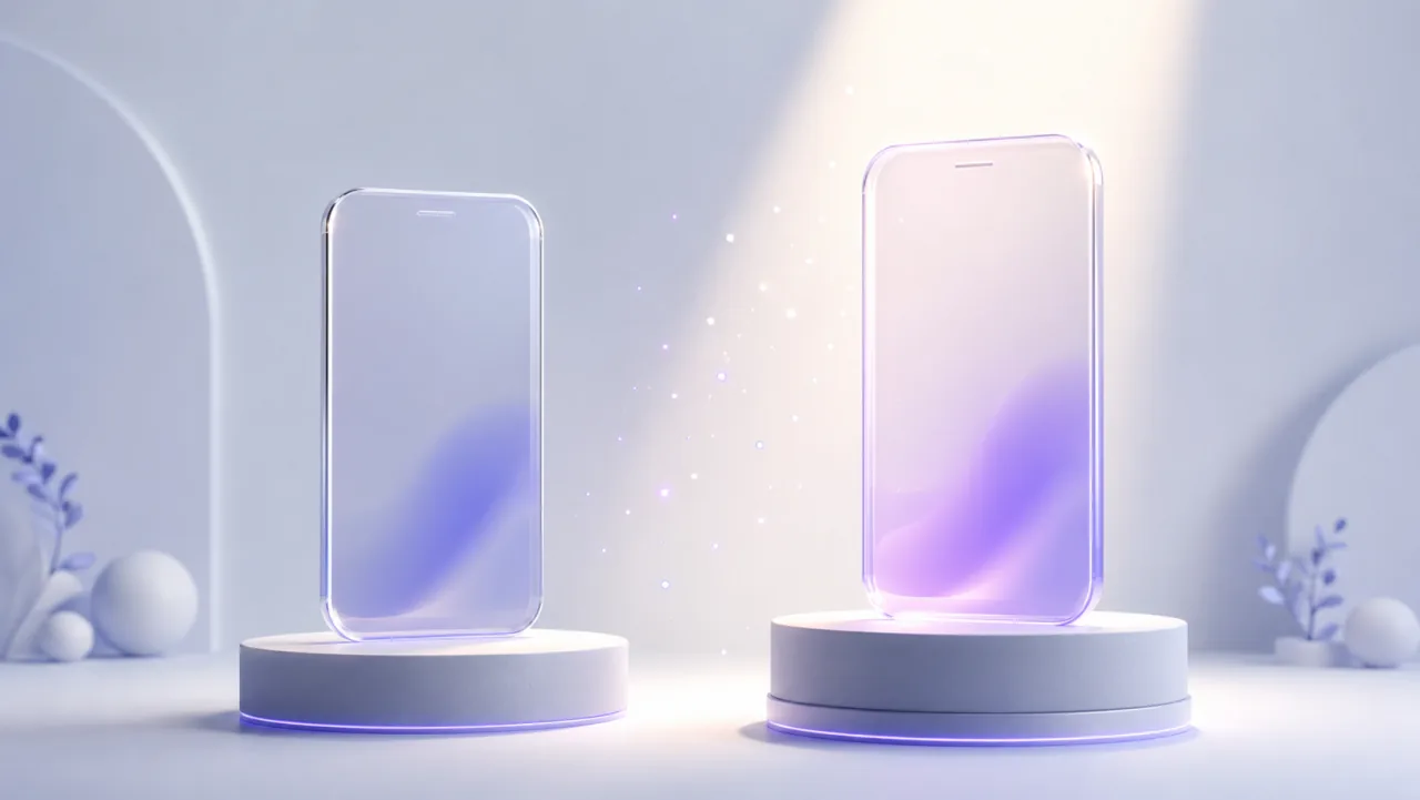 Zwei Telefon-Karten auf Zwillingssockeln, ein Lichtstrahl neigt sich zur Gewinnerkarte